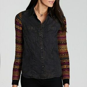 Free People Fair Isle Sleeve Button Down Shirt